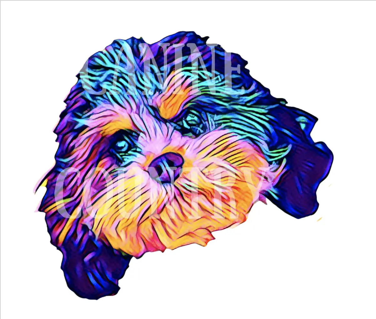 A colorful dog with a white background